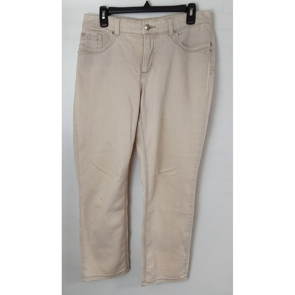Chicos So Lifting So Slimming Jeans Beige Straight Leg Rhinestone Size 0.5 M/L